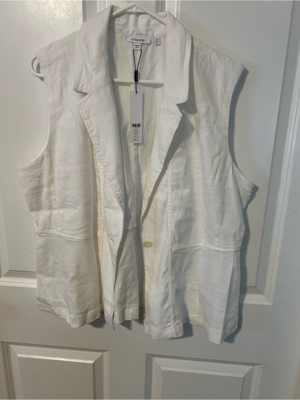 Chico's White Sleeveless Linen Blazer Vest - Single Button